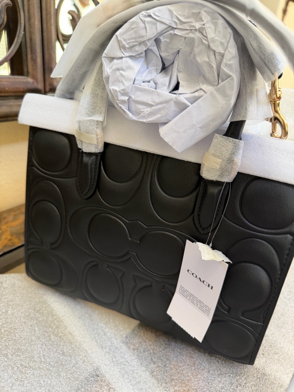 Coach Maggie Small Black Embossed Leather Satchel with Gold Logo - Picture 6 of 9